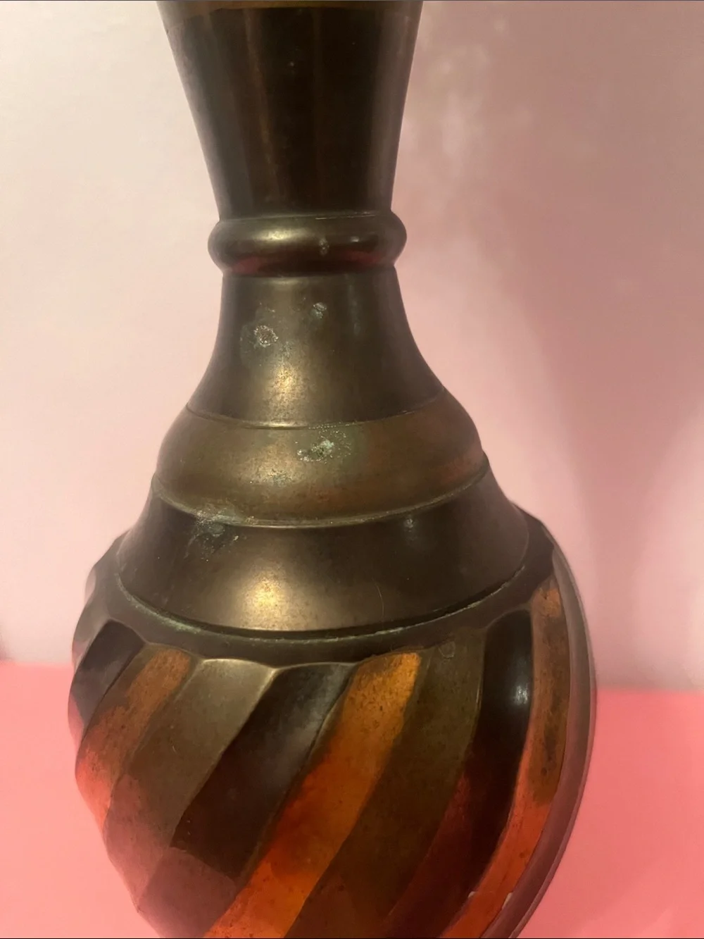 Tricolored vintage brass vase made in India 10.5 inches tall